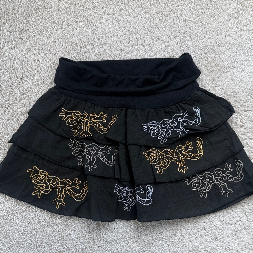 Black Embroidered Women's Ruffle Skirt